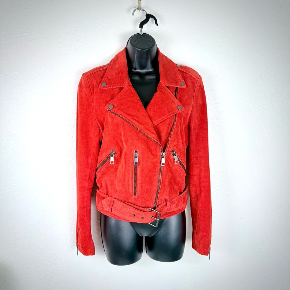 BAGATELLE NYC Red Genuine Suede Moto Jacket Size M - Picture 7 of 11